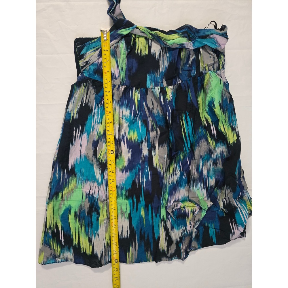 Ann Taylor LOFT One Shoulder Ikat Print Mini Dress Blue Green Size 8 - Picture 10 of 16
